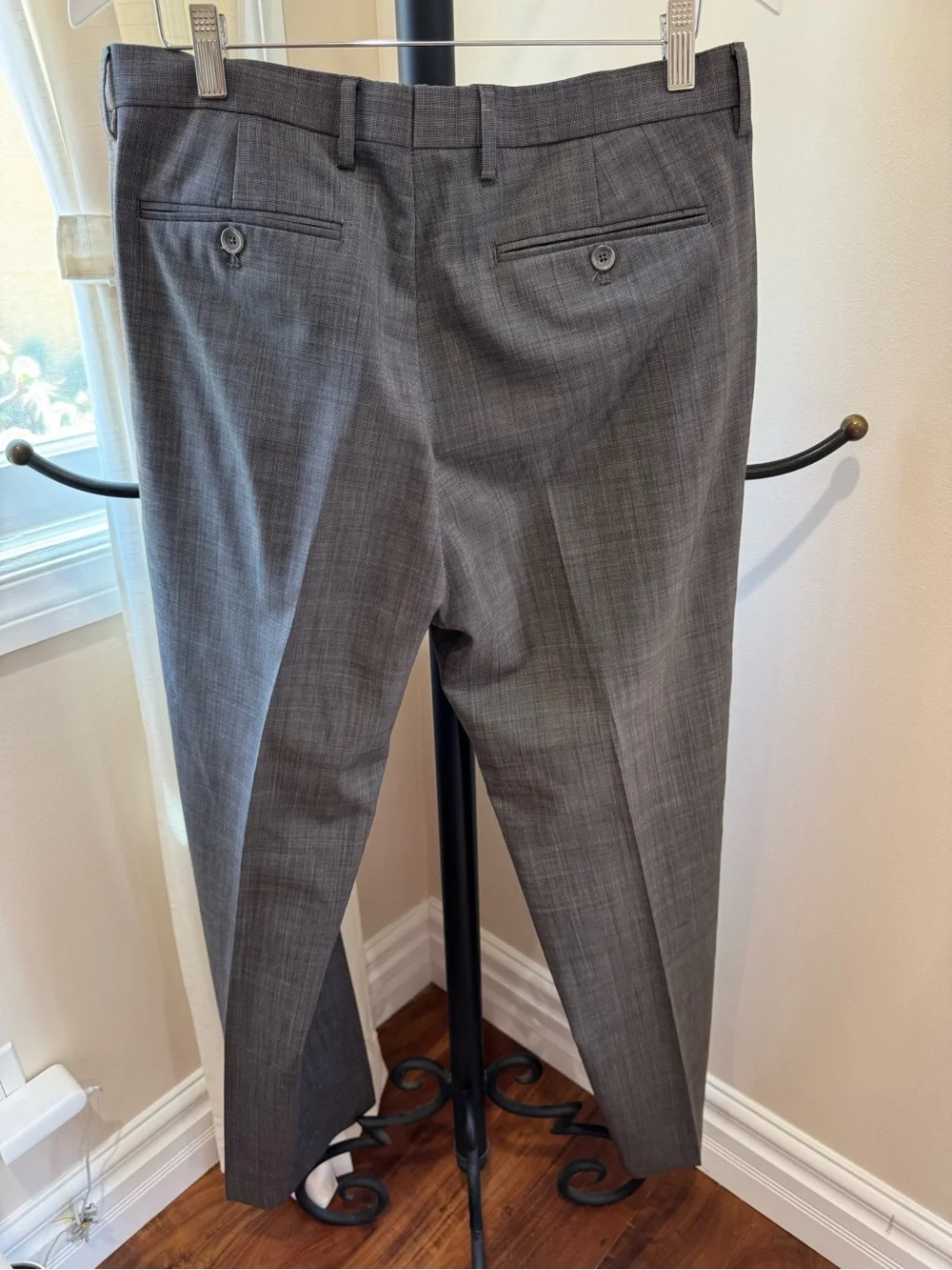 Banana Republic Men Gray Plaid Dress Pants Size 33/34 Tailored Slim Fit